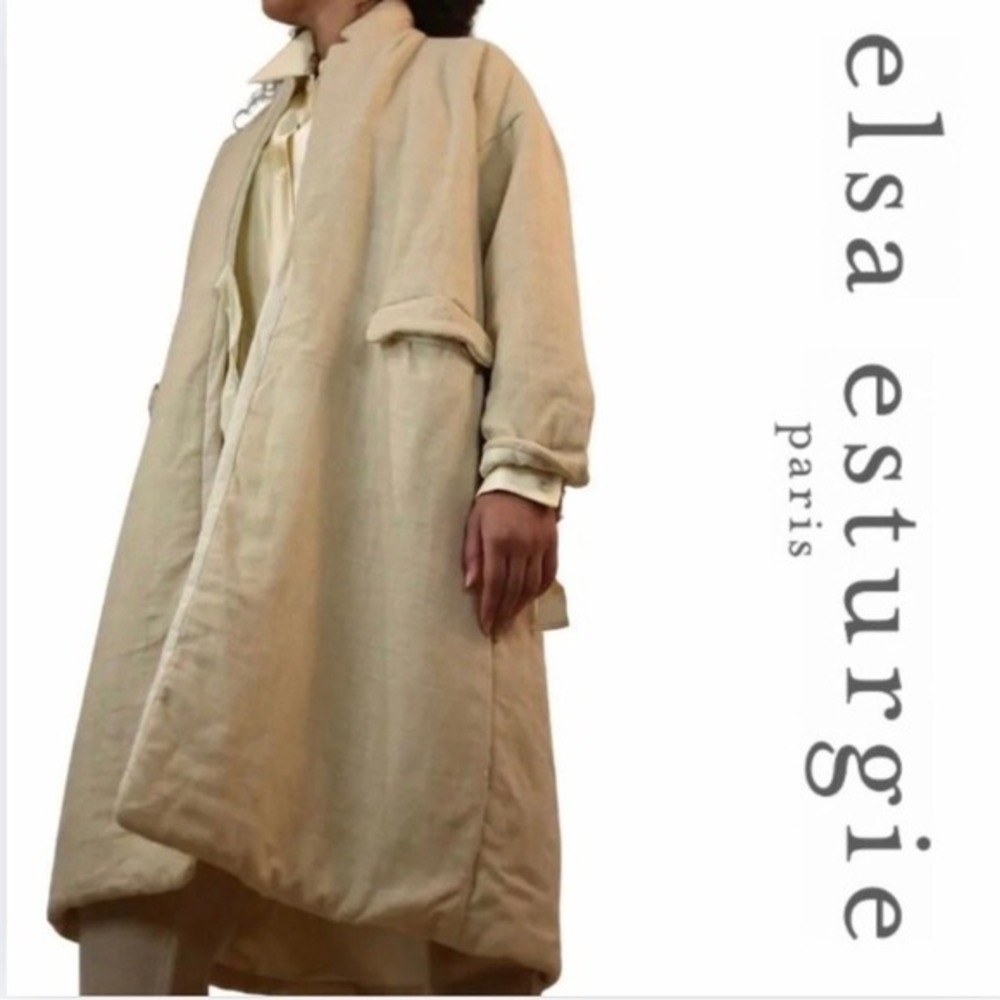 Elsa Esturgie Paris Size 6 Damassé Beige Wool Puffer Coat Pockets Minimalist NEW